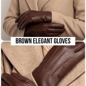 Women Elegant Brown Leather Gloves size medium runs small.